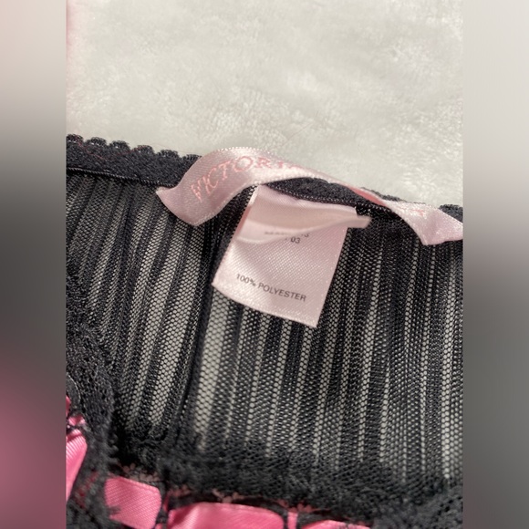 Women’s Y2K Medium Victoria Secret Black and Pink lace Babydoll Slip Dress - Picture 11 of 16